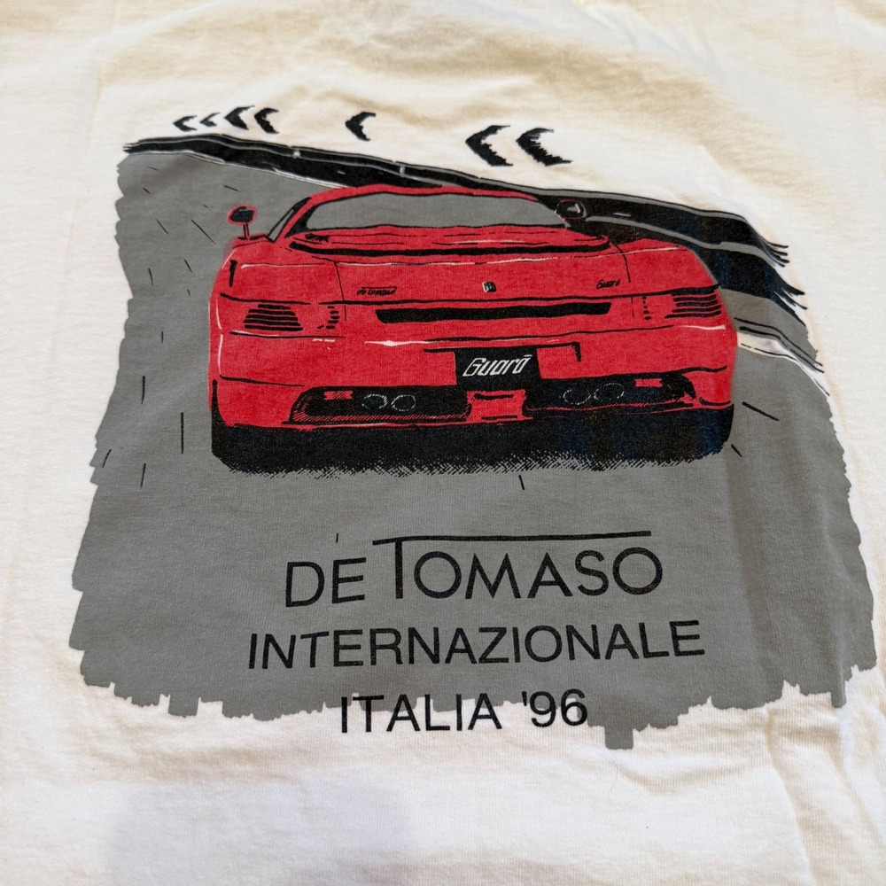 Vintage 96 Italia Car Screen Stars De Tomaso T-Shirt Men XXL White Single Stitch - Picture 4 of 9